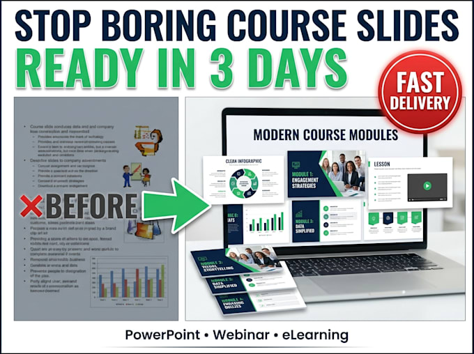design powerpoint course slides for online training, webinar, elearning