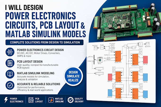 design power electronics circuits, pcb layout matlab simulink models