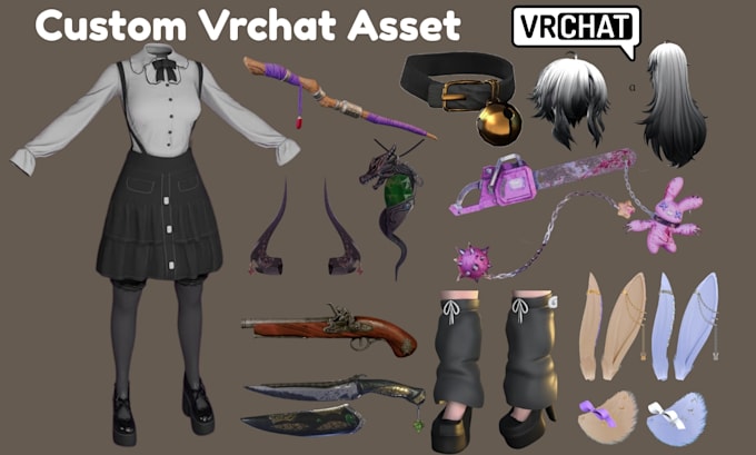 do custom vrchat assets, props, weapon, accessories, clothing for vrchat avatar