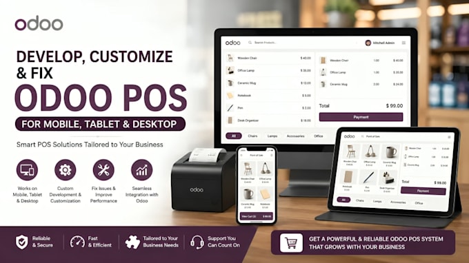 develop, customize and fix odoo pos for mobile, tablet and desktop