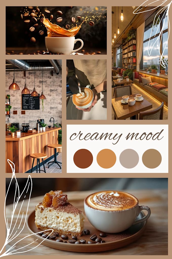 design a mood board or material board for a cafe