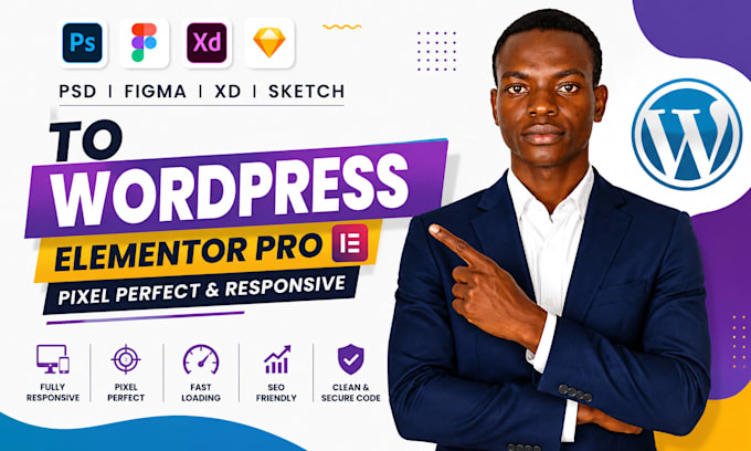 convert PSD, figma, xd, sketch to wordpress website using elementor pro