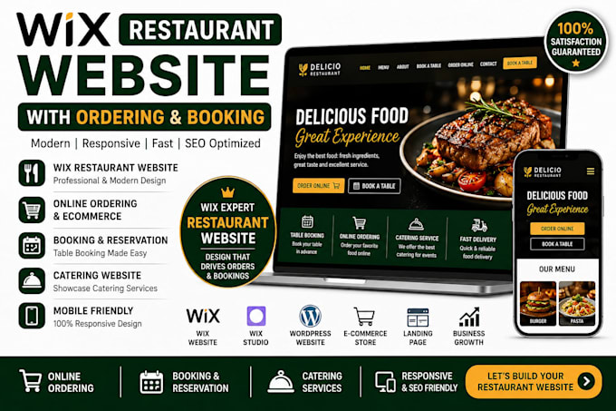 create wix restaurant website with ordering and booking