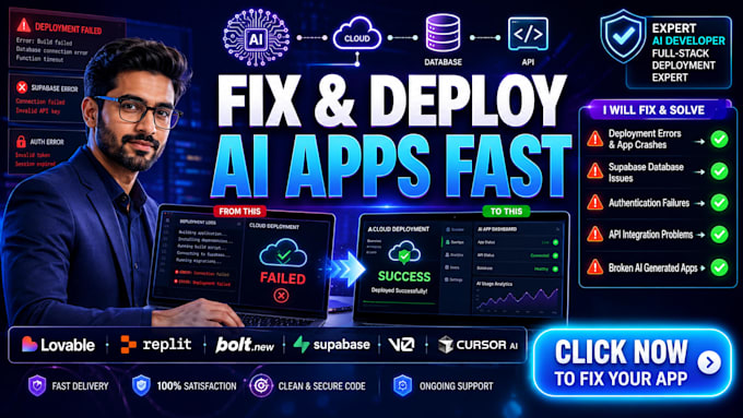 fix deploy lovable replit bolt lovable supabase rocket new v0 cursor ai base44