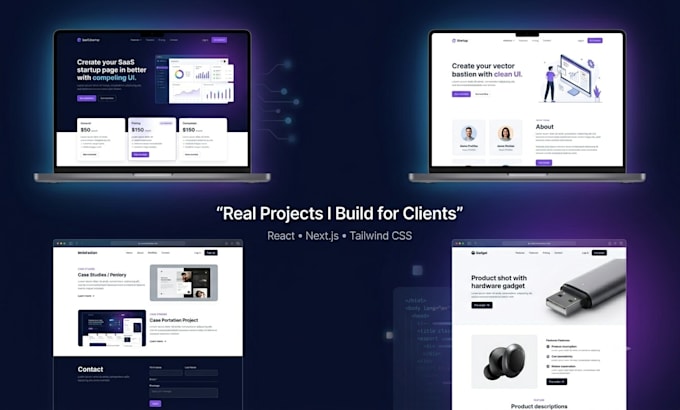 develop a modern responsive react or next js landing page