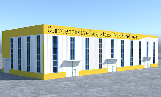 steel structure warehouse 3d modeling exterior rendering