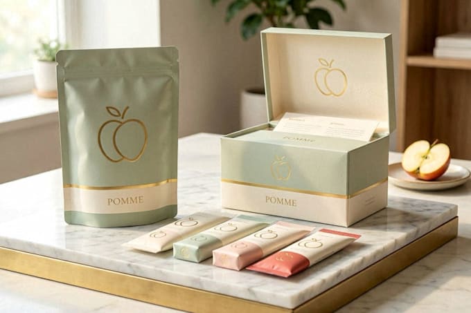 design creative box, pouch and label packaging design