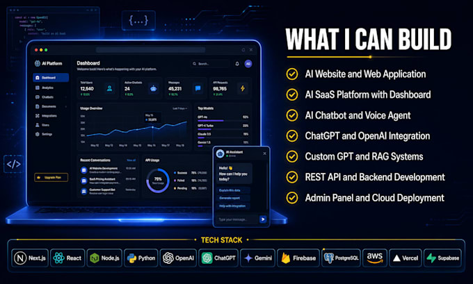 build ai website, ai chatbot, ai saas app, web application, full stack developer