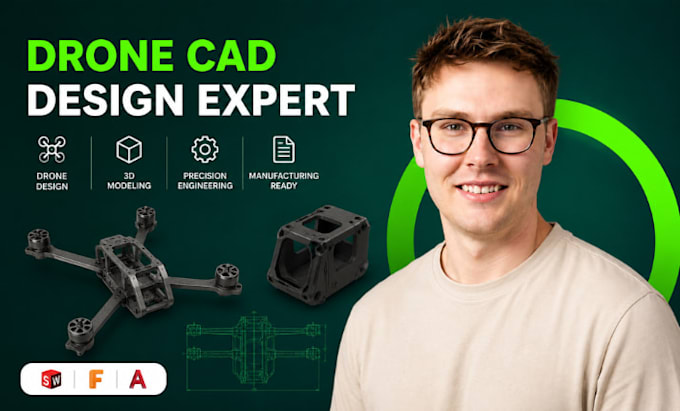 drone cad modeling, uav enclosure development, fpv drone frame, drone parts cad