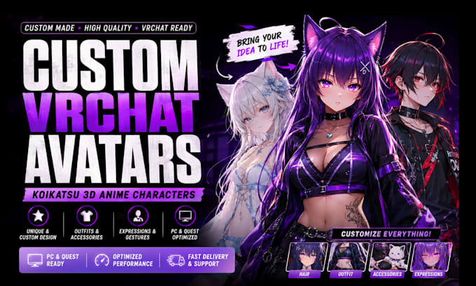 create custom vrchat avatars and koikatsu 3d anime characters