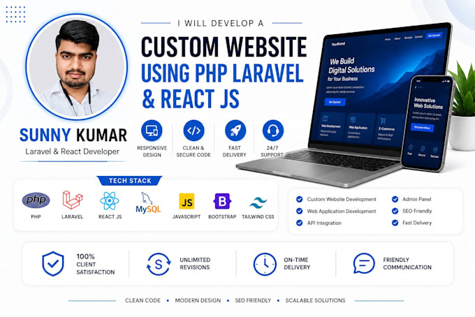 develop a custom website using PHP laravel and react js