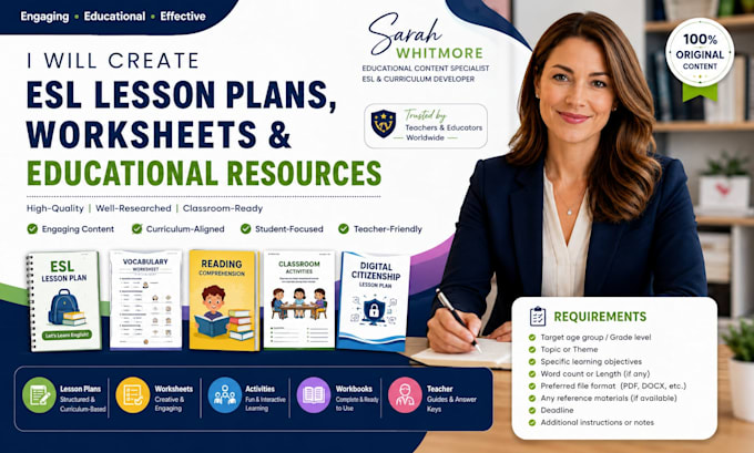 create professional esl lesson plans, worksheets and educational resources