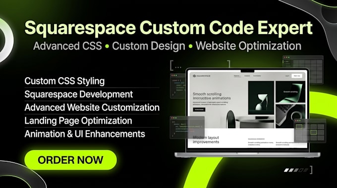 create squarespace custom code, squarespace design, squarespace developer