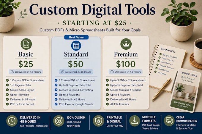 create a printable PDF planner tracker or micro spreadsheet
