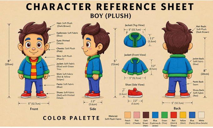 make custom plush reference sheet tech pack stuffed animal toy animal character