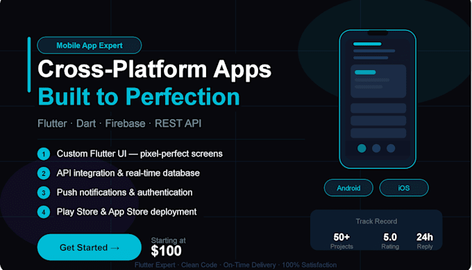 develop flutter mobile app for android and ios with firebase
