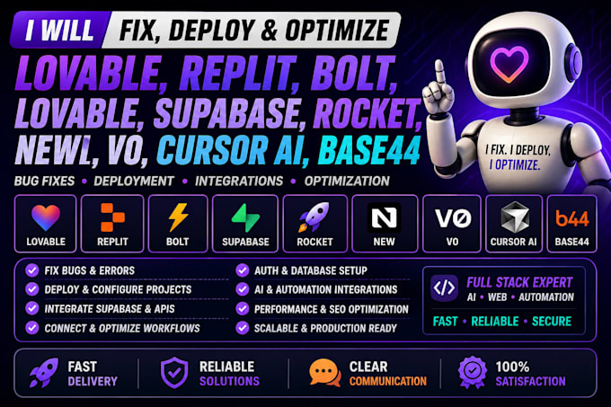fix deploy lovable replit bolt lovable supabase rocket new v0 cursor ai base44