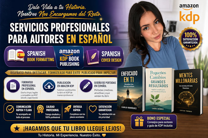spanish book formatting, amazon kdp book publishing and spanish cover design