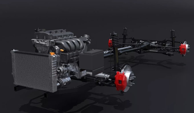 make professional 3d car structure, engine, chassis, monocoque, cad style render