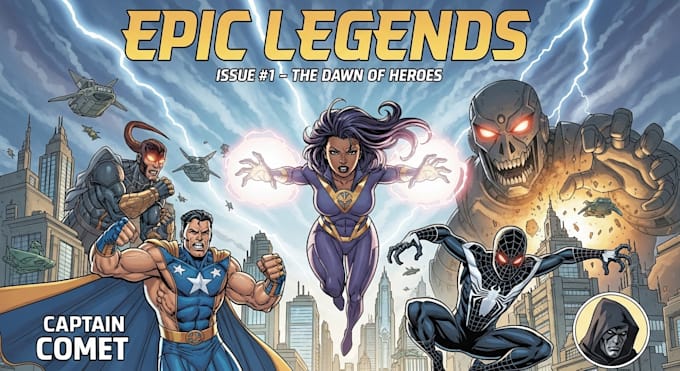 illustrate a superhero comic cover art