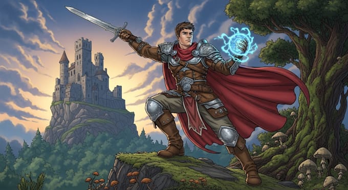 paint a character illustration in a fantasy world