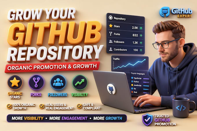 promote github repository, github project for organic stars, viewers and follow
