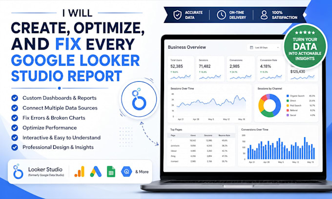 create, optimize, and fix every google data studio or looker studio report