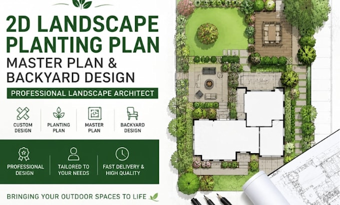 do 2d landscape planting plan master plan design as landscape architect