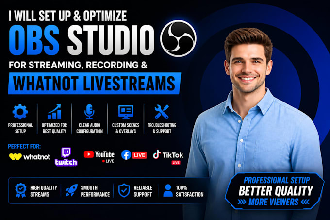 professionally setup obs studio for twitch youtube and kick