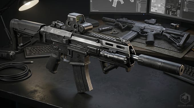 create realistic 3d hard surface weapon gun models for games and animation
