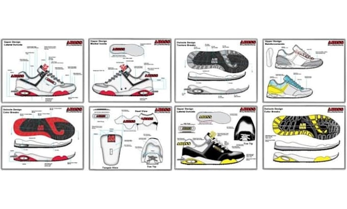 create shoe tech packs, sneaker design and factory drawing