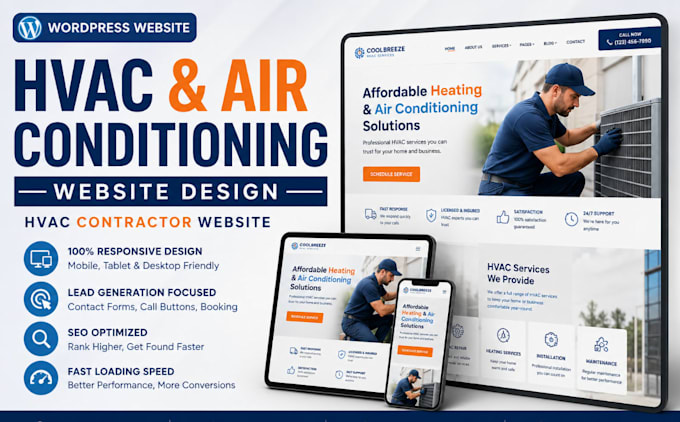 design hvac air conditioning wordpress website, hvac contractor website