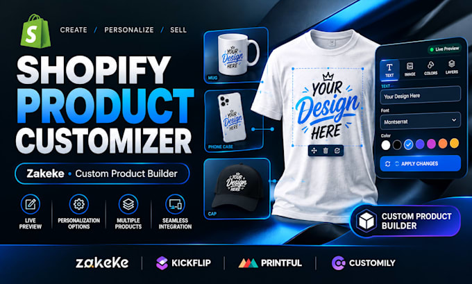 shopify product customization with zakeke, lumise, customily