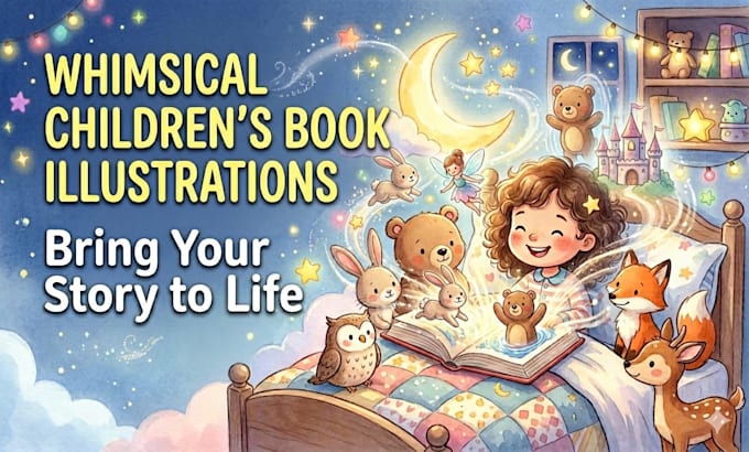 create magical bedtime story illustrations for childrens books