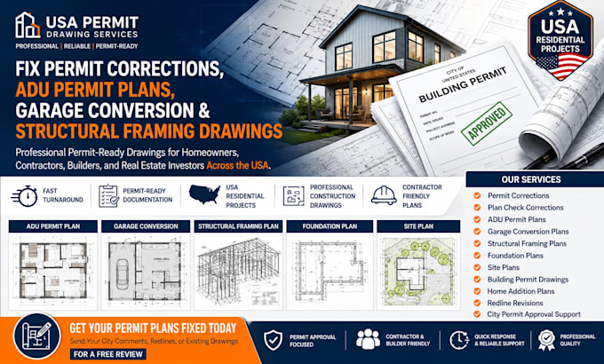 fix permit correction adu permit plan, garage conversion, and structural framing