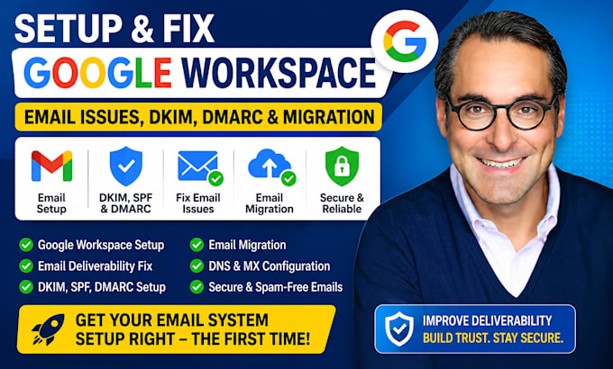 set up google workplace, fix email issues, dkim dmarc, or email migration
