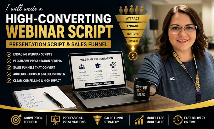 write a high converting webinar script, presentation script and sales funnel