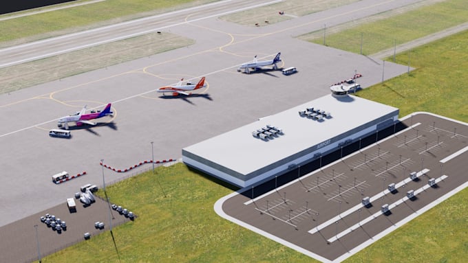 create a airport terminal, runway and aviation 3d animation visualization