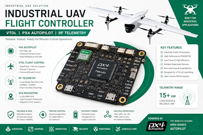 design industrial uav pcb, vtol flight controller, px4 autopilot and rftelemetry
