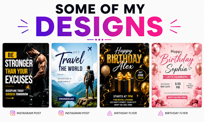 design eye catching instagram posts and birthday flyers