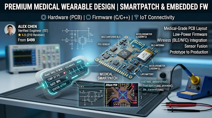 design medical wearable pcb, smartpatch hardware and embedded firmware