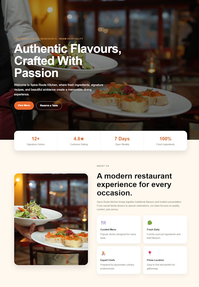 design a modern restaurant, cafe, or bakery website