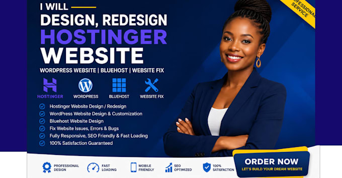 hostinger website design, wordpress website fix website issues bluehoste site