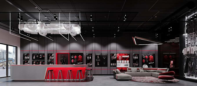 remodel retail showroom,modern garage interior,car workshop,commercial rendering