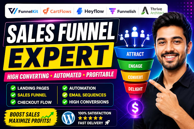 develop funnelkit, cartflows, heyflow, funnelish, thrive architect sales funnel
