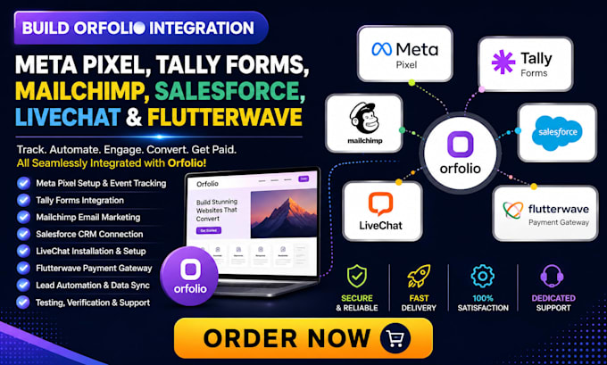 build orfolio meta pixel tally forms mailchimp salesforce livechat flutterwave