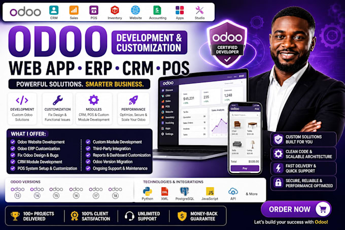develop odoo website customization, fix odoo erp design, web app CRM pos modules