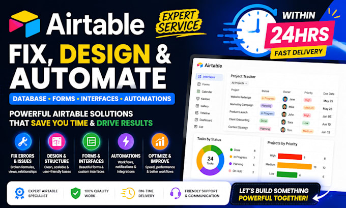 fix and design airtable interface form automation within 24hrs