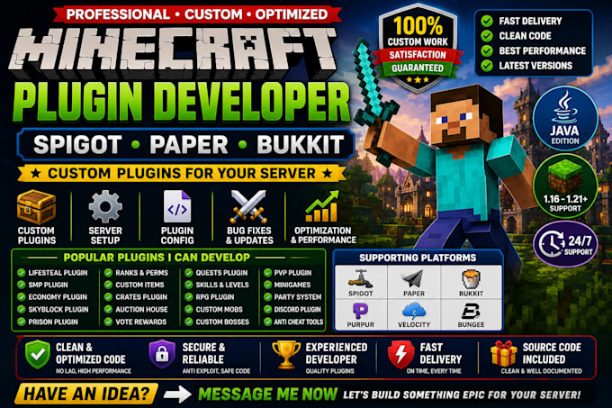 develop minecraft server plugins using spigot paper and bukkit