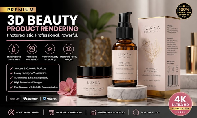premium 3d beauty product rendering and packaging visualization, blender keyshot
